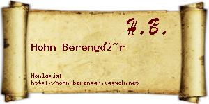 Hohn Berengár névjegykártya